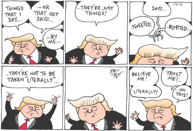 Political/Editorial Cartoon by Joel Pett, Lexington Herald-Leader, CWS/CartoonArts Intl. on Trump: “I’m Having Fun”