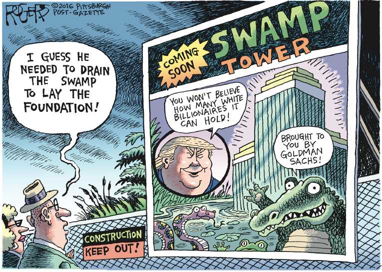 Political/Editorial Cartoon by Rob Rogers, The Pittsburgh Post-Gazette on Trump Addresses Campaign Promise