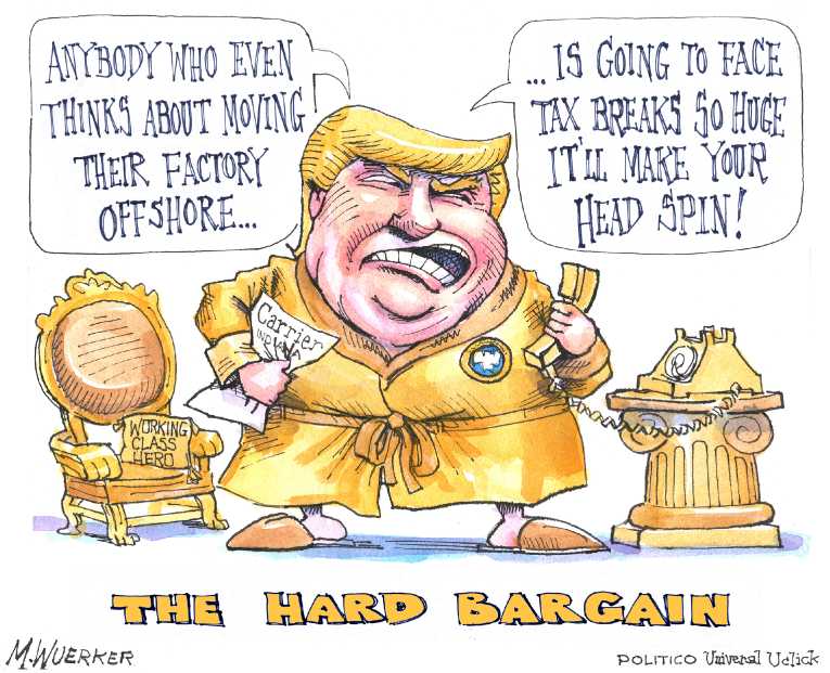 Political/Editorial Cartoon by Matt Wuerker, Politico on Trump Addresses Campaign Promise