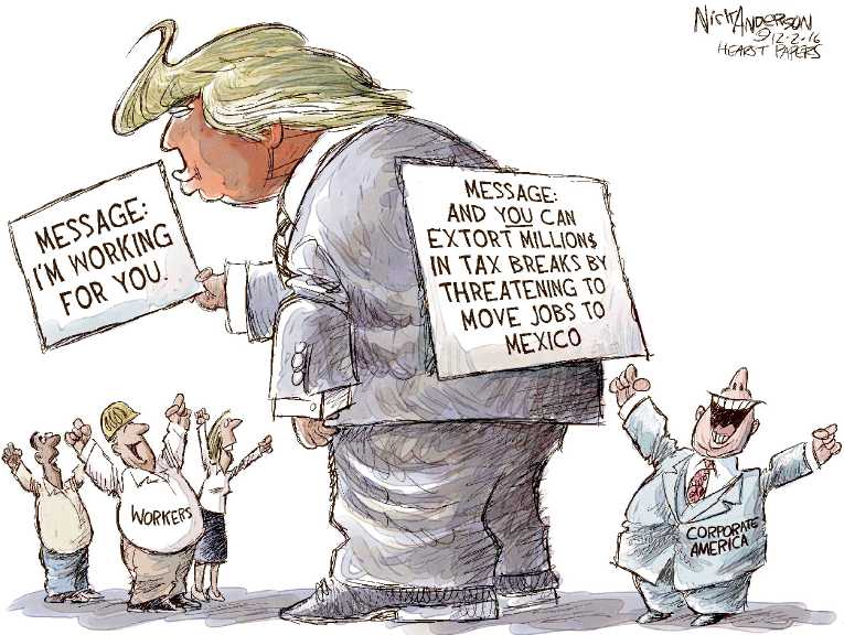 Political/Editorial Cartoon by Nick Anderson, Houston Chronicle on Trump Addresses Campaign Promise