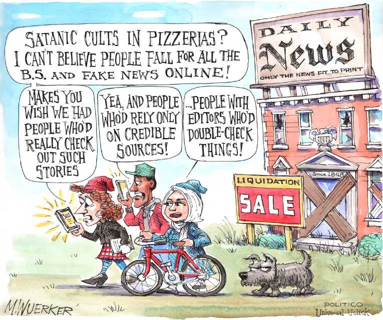 Political/Editorial Cartoon by Matt Wuerker, Politico on ake News Booming