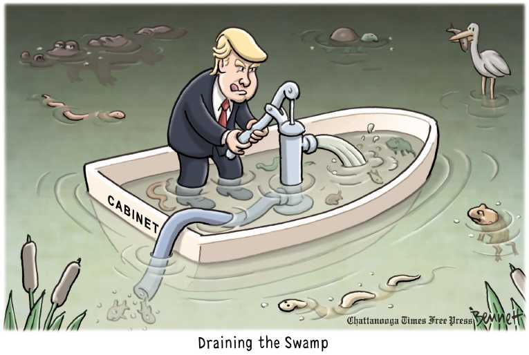 Political/Editorial Cartoon by Clay Bennett, Chattanooga Times Free Press on Swamp Growing at Massive Rate