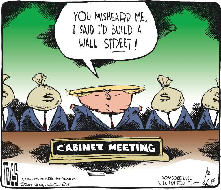 Political/Editorial Cartoon by Tom Toles, Washington Post on Cabinet Picks Face Tough Hearings