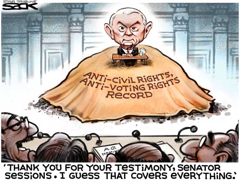 Political/Editorial Cartoon by Steve Sack, Minneapolis Star Tribune on Cabinet Picks Face Tough Hearings