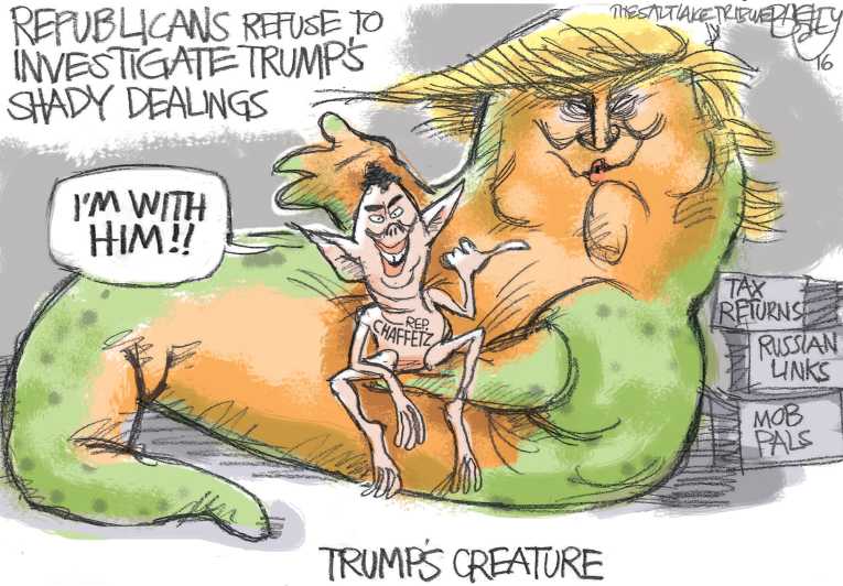 Political/Editorial Cartoon by Pat Bagley, Salt Lake Tribune on GOP Embraces Trump Era