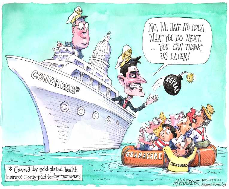 Political/Editorial Cartoon by Matt Wuerker, Politico on Republicans Target ObamaCare