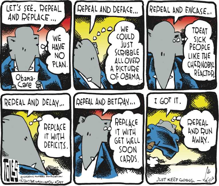 Political/Editorial Cartoon by Tom Toles, Washington Post on Republicans Target ObamaCare