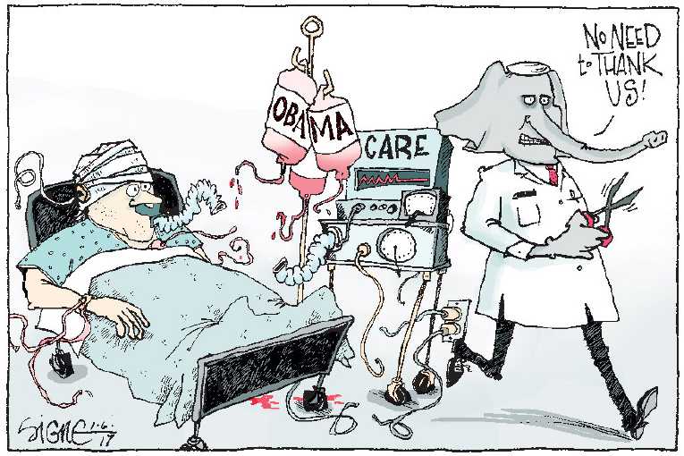 Political/Editorial Cartoon by Signe Wilkinson, Philadelphia Daily News on Republicans Target ObamaCare