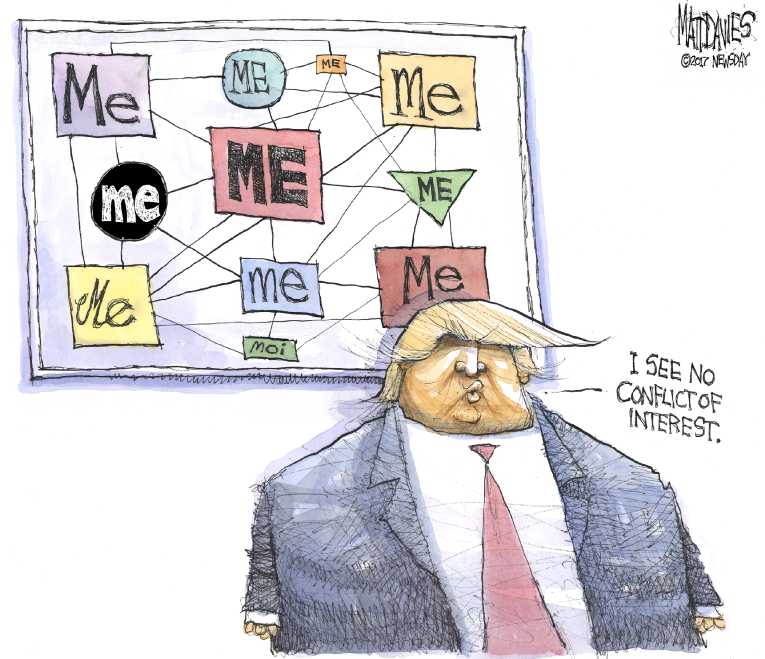 Political/Editorial Cartoon by Matt Davies, Journal News on Trump Leaping Into Action