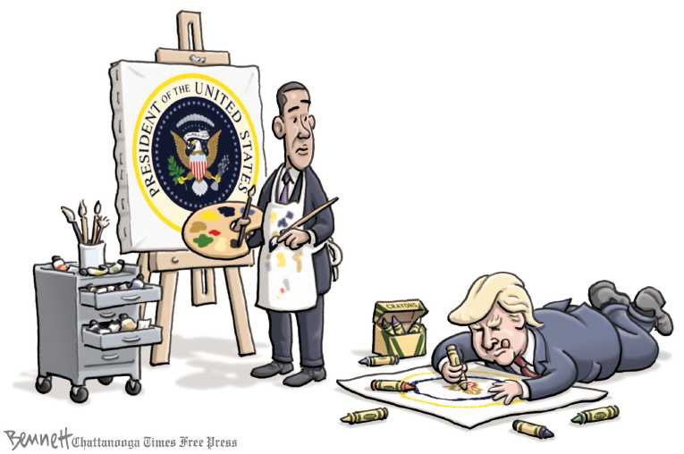Political/Editorial Cartoon by Clay Bennett, Chattanooga Times Free Press on Obama Era Over