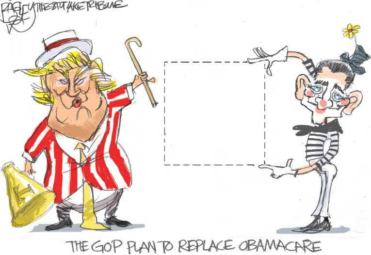 Political/Editorial Cartoon by Pat Bagley, Salt Lake Tribune on ObamaCare Repeal Likely