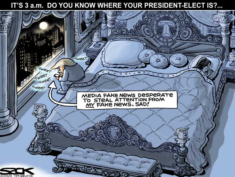 Political/Editorial Cartoon by Steve Sack, Minneapolis Star Tribune on Trump Setting New Tone
