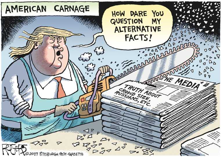 Political/Editorial Cartoon by Rob Rogers, The Pittsburgh Post-Gazette on Alternative Facts Support Trump