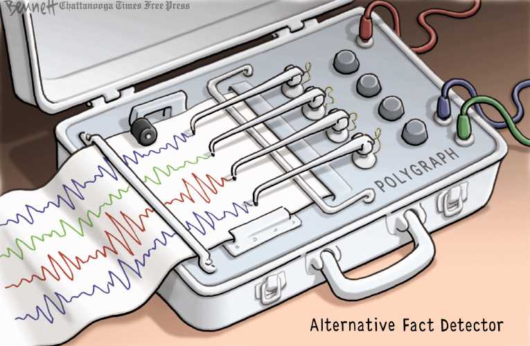 Political/Editorial Cartoon by Clay Bennett, Chattanooga Times Free Press on Alternative Facts Support Trump