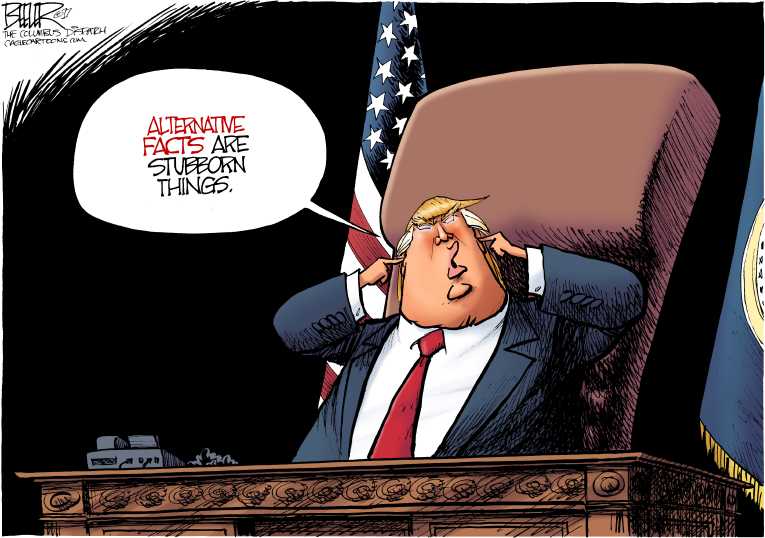 Political/Editorial Cartoon by Nate Beeler, Washington Examiner on Alternative Facts Support Trump