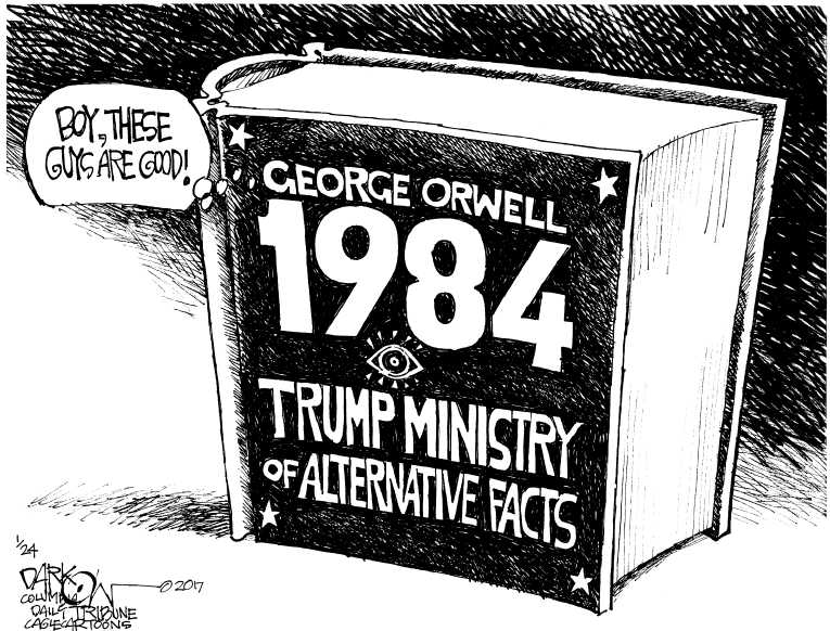 Political/Editorial Cartoon by John Darkow, Columbia Daily Tribune, Missouri on Alternative Facts Support Trump