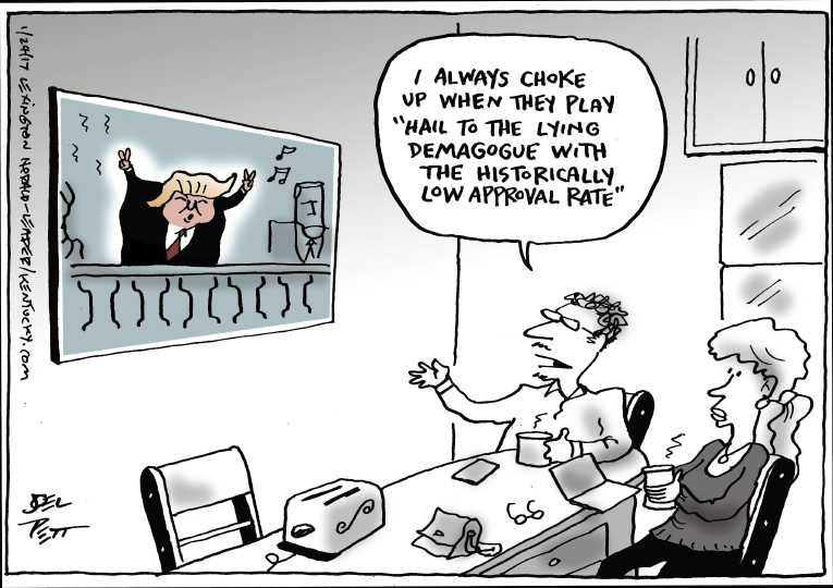 Political/Editorial Cartoon by Joel Pett, Lexington Herald-Leader, CWS/CartoonArts Intl. on Trump Takes Oath