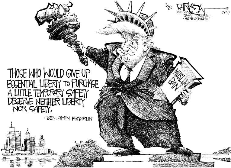 Political/Editorial Cartoon by John Darkow, Columbia Daily Tribune, Missouri on Trump Invokes Travel Ban