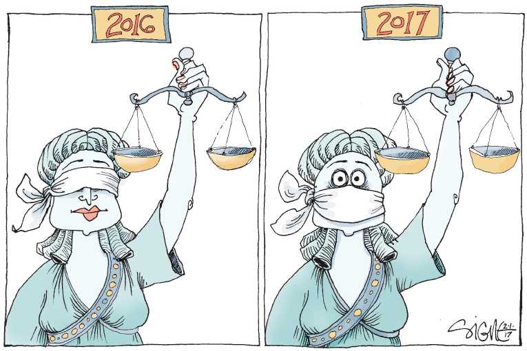Political/Editorial Cartoon by Signe Wilkinson, Philadelphia Daily News on New Policies Implemented