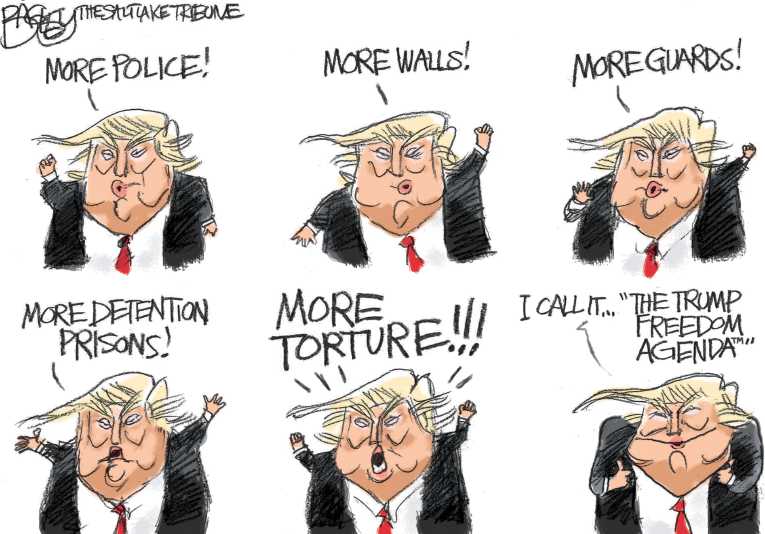 Political/Editorial Cartoon by Pat Bagley, Salt Lake Tribune on Trump Takes Charge