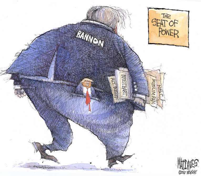 Political/Editorial Cartoon by Matt Davies, Journal News on Bannon’s Power Growing