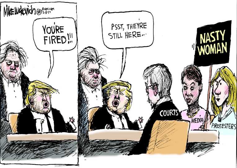 Political/Editorial Cartoon by Mike Luckovich, Atlanta Journal-Constitution on Trump Berates Judge