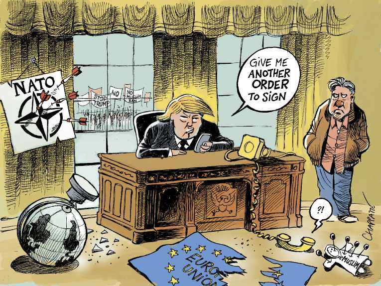 Political/Editorial Cartoon by Patrick Chappatte, International Herald Tribune on Trump Berates Judge