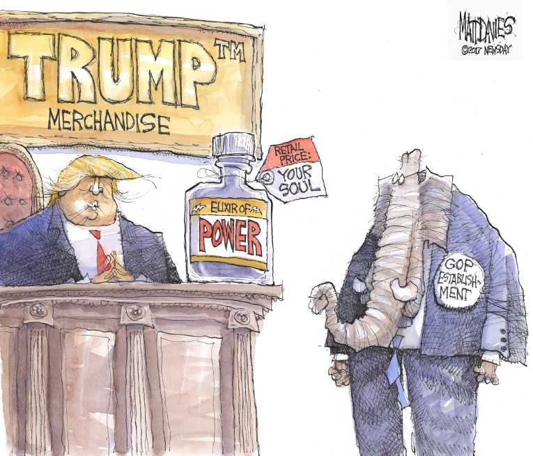 Political/Editorial Cartoon by Matt Davies, Journal News on GOP Supporting Trumps