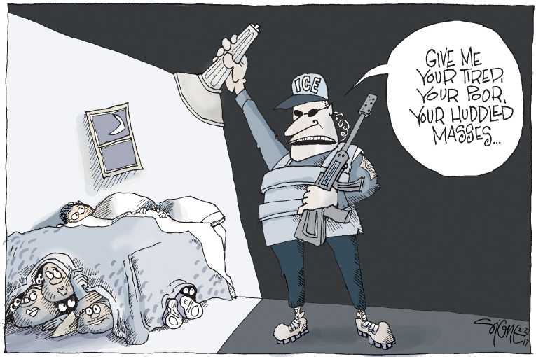 Political/Editorial Cartoon by Signe Wilkinson, Philadelphia Daily News on Deportations Accelerated