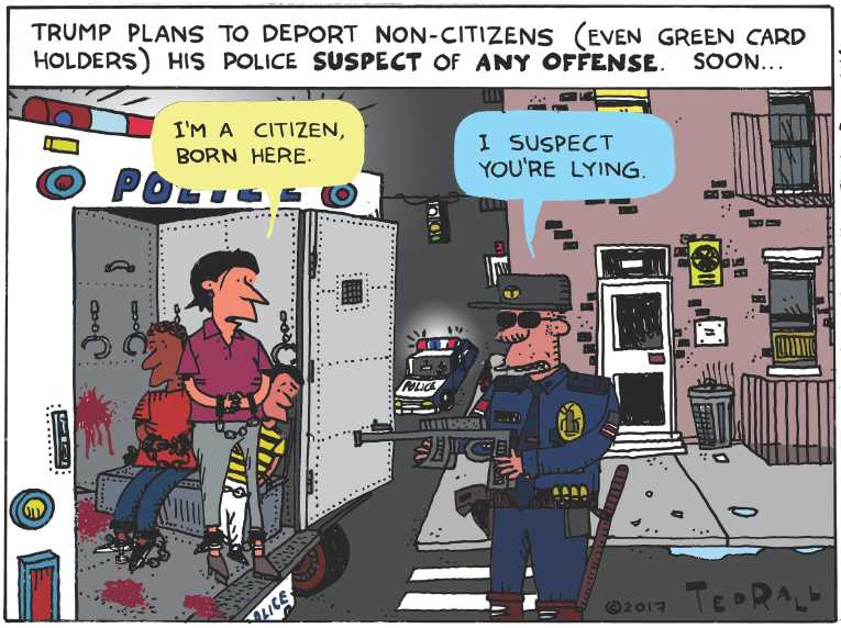 Political/Editorial Cartoon by Ted Rall on Deportations Accelerated