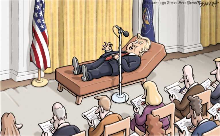 Political/Editorial Cartoon by Clay Bennett, Chattanooga Times Free Press on Trump Blasts Media