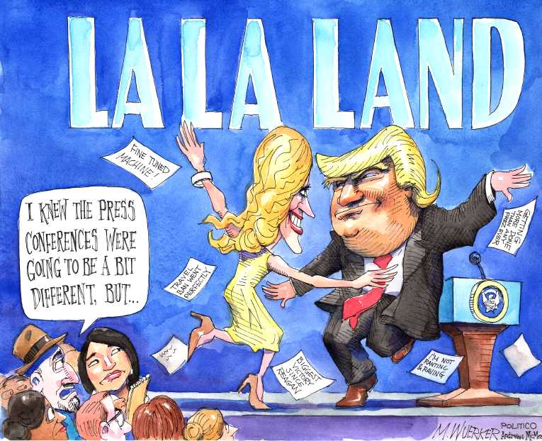 Political/Editorial Cartoon by Matt Wuerker, Politico on Trump Blasts Media