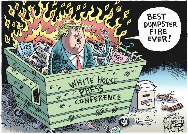 Political/Editorial Cartoon by Rob Rogers, The Pittsburgh Post-Gazette on Trump Blasts Media