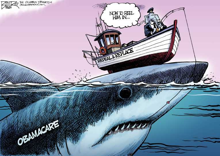 Political/Editorial Cartoon by Nate Beeler, Washington Examiner on ACA in Peril