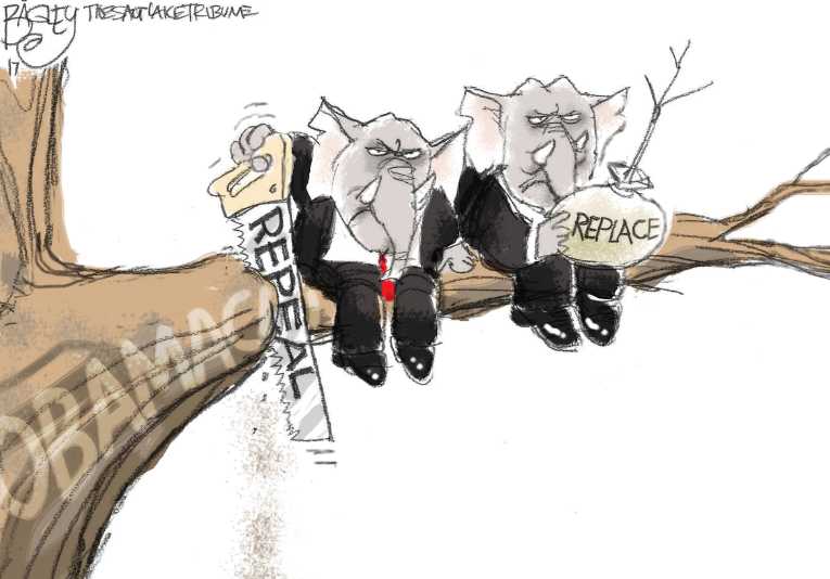 Political/Editorial Cartoon by Nate Beeler, Washington Examiner on ACA in Peril