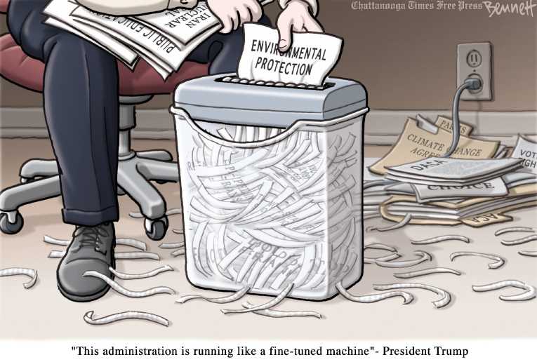 Political/Editorial Cartoon by Clay Bennett, Chattanooga Times Free Press on Trump Delivering on Promises