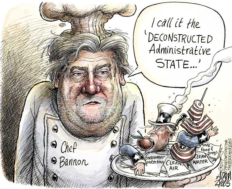 Political/Editorial Cartoon by Adam Zyglis, The Buffalo News on Trump Getting Comfortable