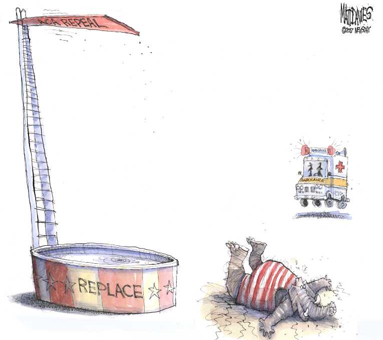 Political/Editorial Cartoon by Matt Davies, Journal News on GOP Care Unveiled