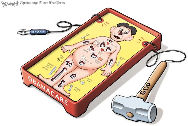 Political/Editorial Cartoon by Clay Bennett, Chattanooga Times Free Press on GOP Care Unveiled