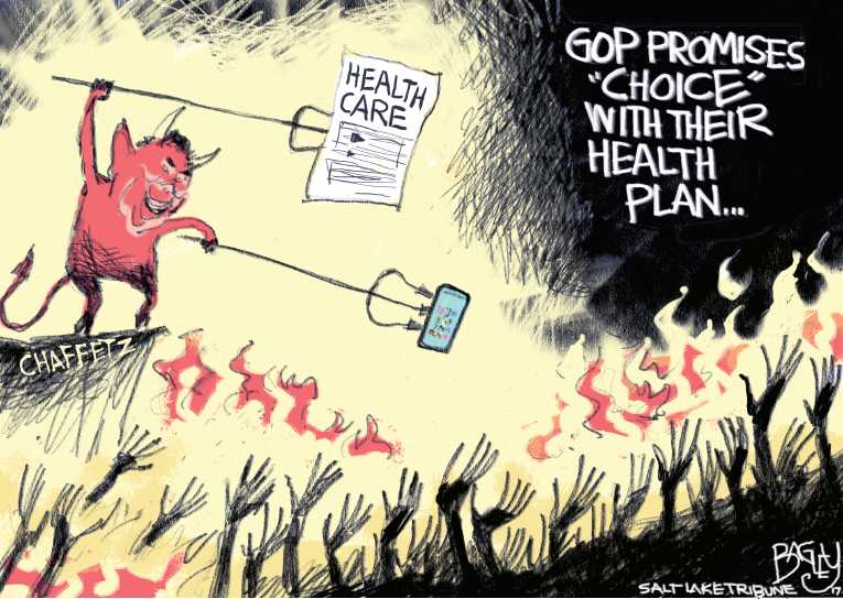 Political/Editorial Cartoon by Pat Bagley, Salt Lake Tribune on GOP Care Unveiled