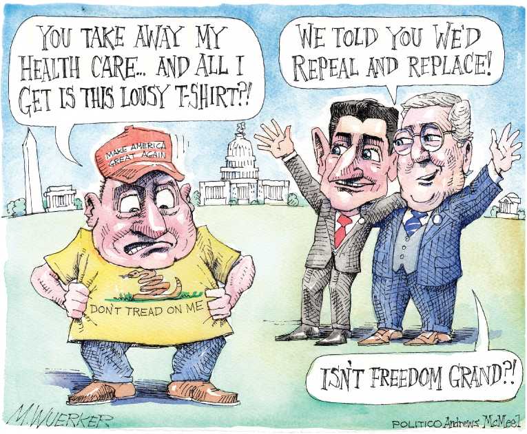 Political/Editorial Cartoon by Matt Wuerker, Politico on GOP Care Unveiled