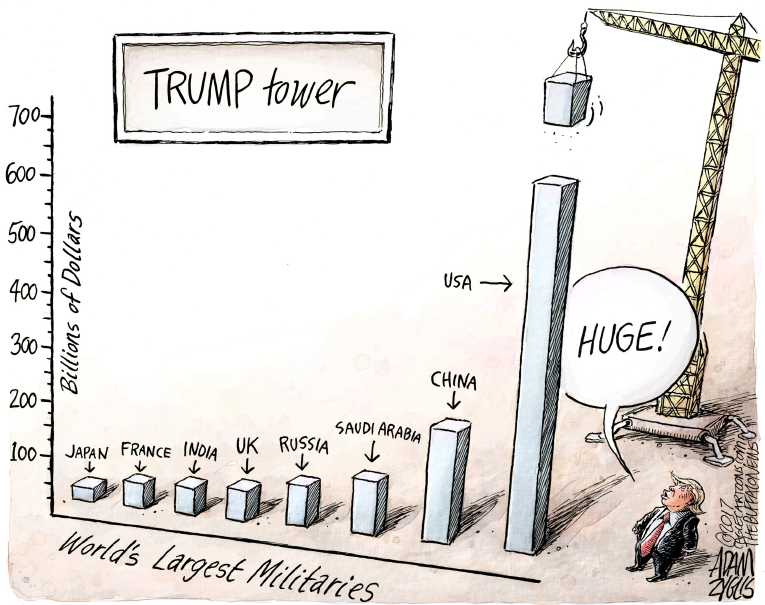 Political/Editorial Cartoon by Adam Zyglis, The Buffalo News on Trump Proposes Huge Military Budget