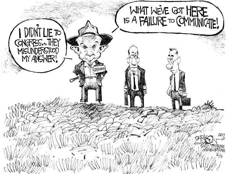 Political/Editorial Cartoon by John Darkow, Columbia Daily Tribune, Missouri on Sessions Recuses Himself