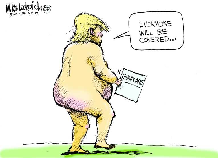 Political/Editorial Cartoon by Mike Luckovich, Atlanta Journal-Constitution on Health Plan Details Revealed
