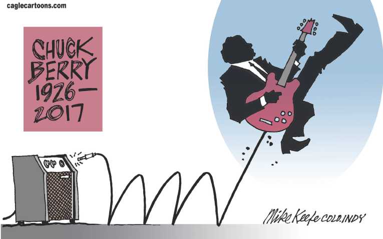 Political/Editorial Cartoon by Mike Keefe, Denver Post on Chuck Berry Dies