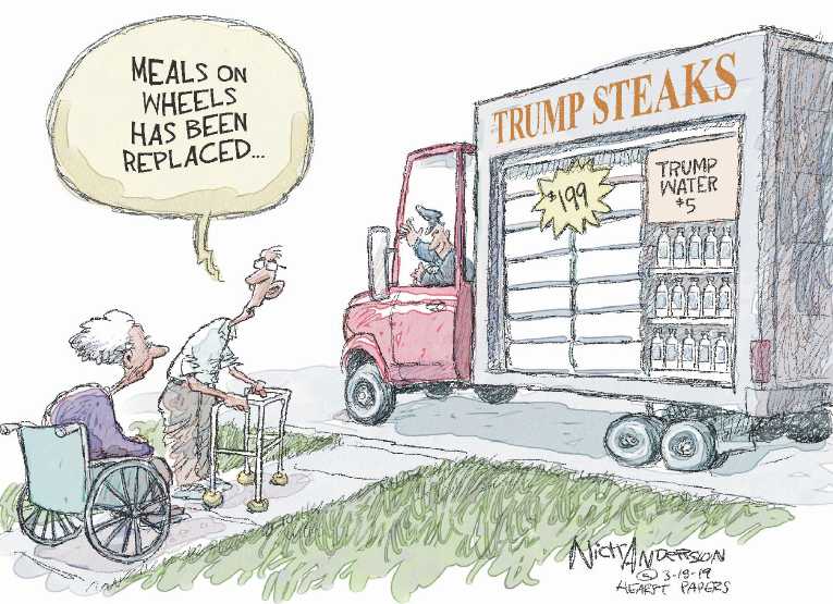 Political/Editorial Cartoon by Nick Anderson, Houston Chronicle on Social Programs to Be Slashed