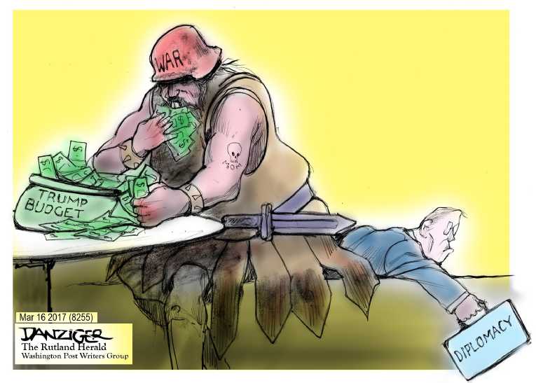 Political/Editorial Cartoon by Jeff Danziger on Miltary Spending to Soar