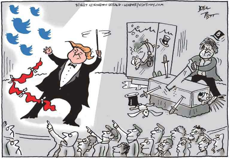 Political/Editorial Cartoon by Joel Pett, Lexington Herald-Leader, CWS/CartoonArts Intl. on Trump Exceeding Expectations