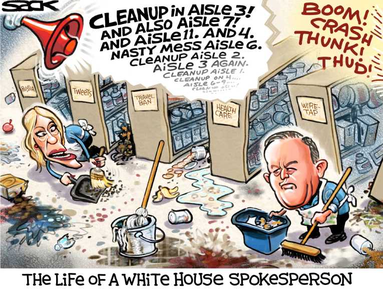 Political/Editorial Cartoon by Steve Sack, Minneapolis Star Tribune on Trump Team Working Overtime