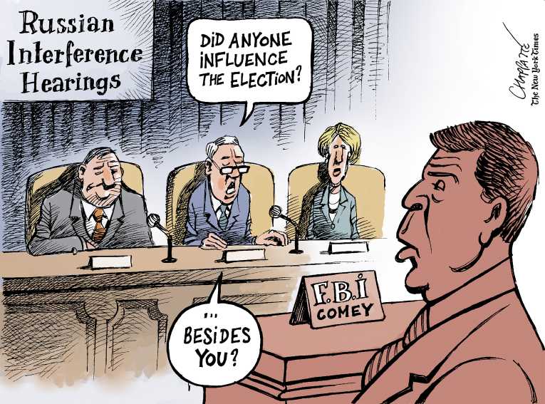 Political/Editorial Cartoon by Patrick Chappatte, International Herald Tribune on Trump Under FBI Investigation